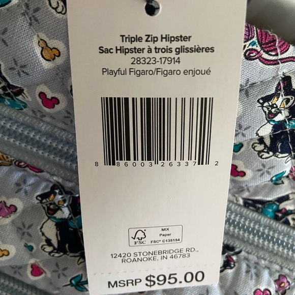 Vera Bradley Disney Triple Zip Hipster Playful Figaro Cat Crossbody Bag, NWT - Picture 6 of 8